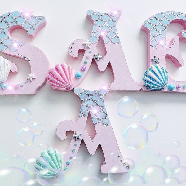 Mermaid inspired wall Letter, Custom Name, Nursery Decor, freestanding initials