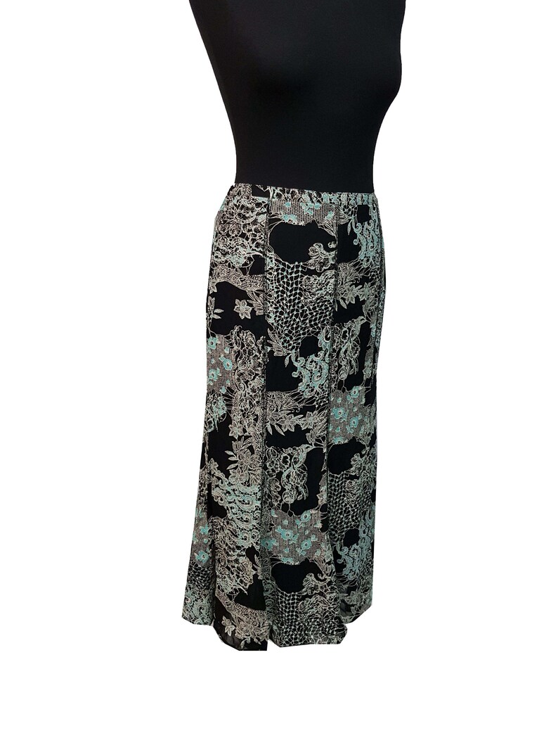 Vintage Skirt UK Size 10 Black White Blue 1990s Brendella Skirt Wedding Office Races Garden Party