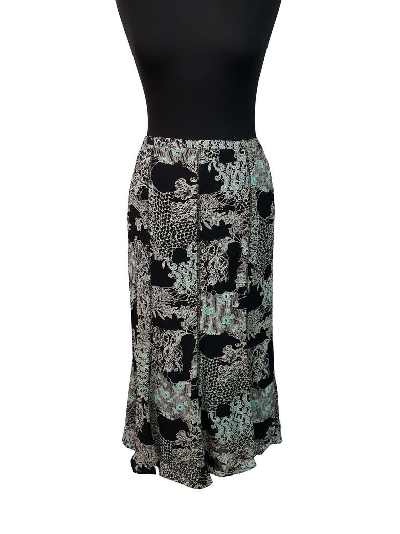 Vintage Skirt UK Size 10 Black White Blue 1990s Brendella Skirt Wedding Office Races Garden Party