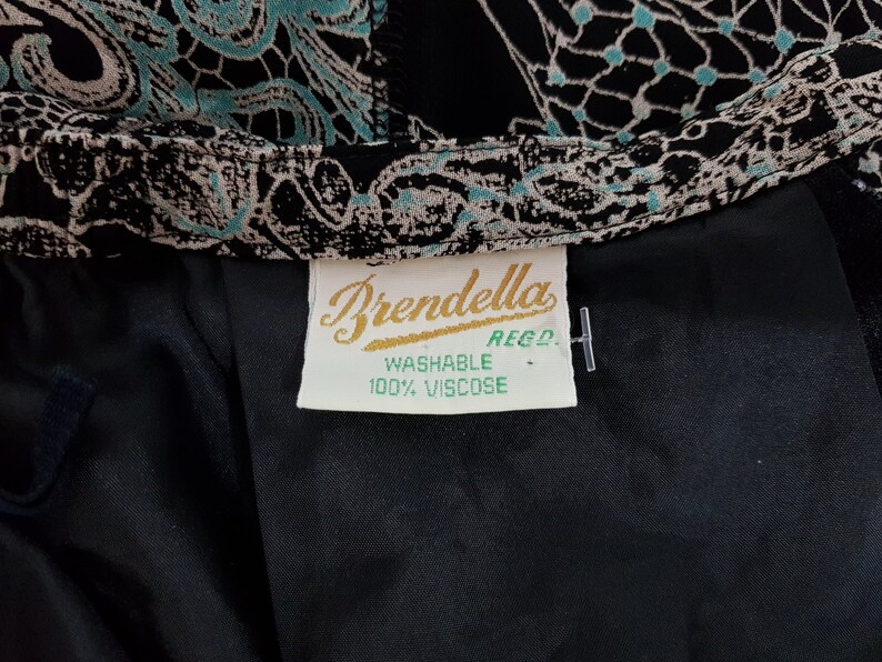 Vintage Skirt UK Size 10 Black White Blue 1990s Brendella Skirt Wedding Office Races Garden Party