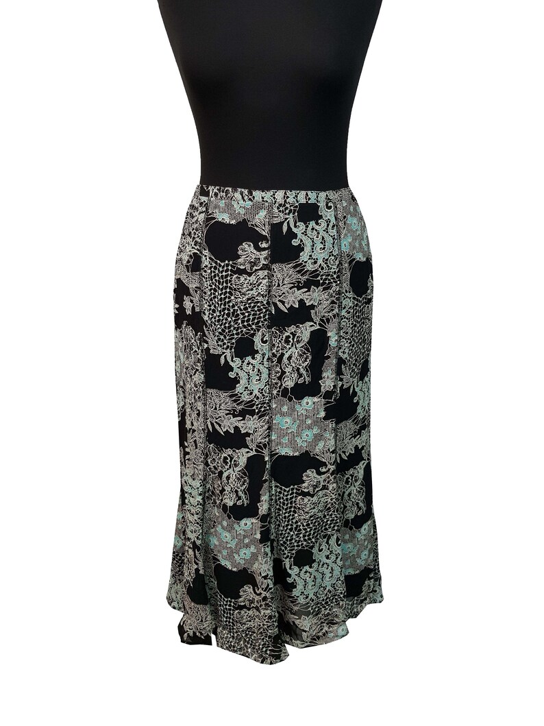 Vintage Skirt UK Size 10 Black White Blue 1990s Brendella Skirt Wedding Office Races Garden Party