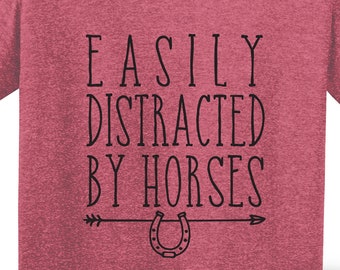 Easily Distracted By Horses | Barn Life | Equestrian | Farm Shirt | Horse Shirt | Women's horse shirt | *New* Softstyle Unisex Tee |  Soft