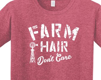 Farm Hair Don't Care Stencil | Barn Life | Farm Girl | Farm T Shirt | Chickens |  Humor  Farm | *New* Softstyle Unisex T Shirt |  Soft