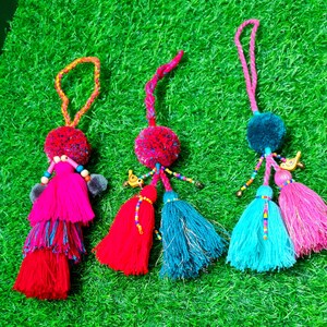 Breloque de sac de Noël pompon : cintres colorés pour poignée de porte, décoration d'intérieur