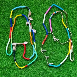 Statement 36" long multi color lariat necklace - Colorful Heishi Beads rope necklace - Multi color beads golden charms long necklace - Bone
