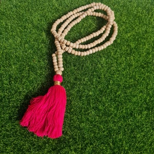 Boho Pink and blue Tassel and Wooden Beads Necklace / Mala/ Spiritual Necklace / Meditation Necklace / Yoga Necklace/pink tassel necklace