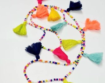 Multi tassel necklace-Summer multi seed beads and  multi tassels long bohemian necklace-multi colored  necklace-multi tassel necklace 36"