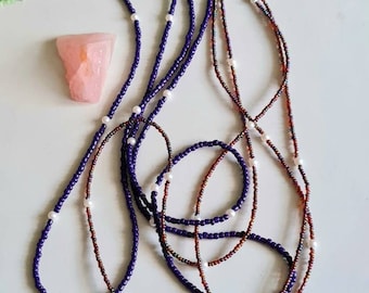 Seed Bead Long Two Rows Necklace - Purple blue rainbow brown beaded layered necklace - Seed bead and pearls multi strand necklace