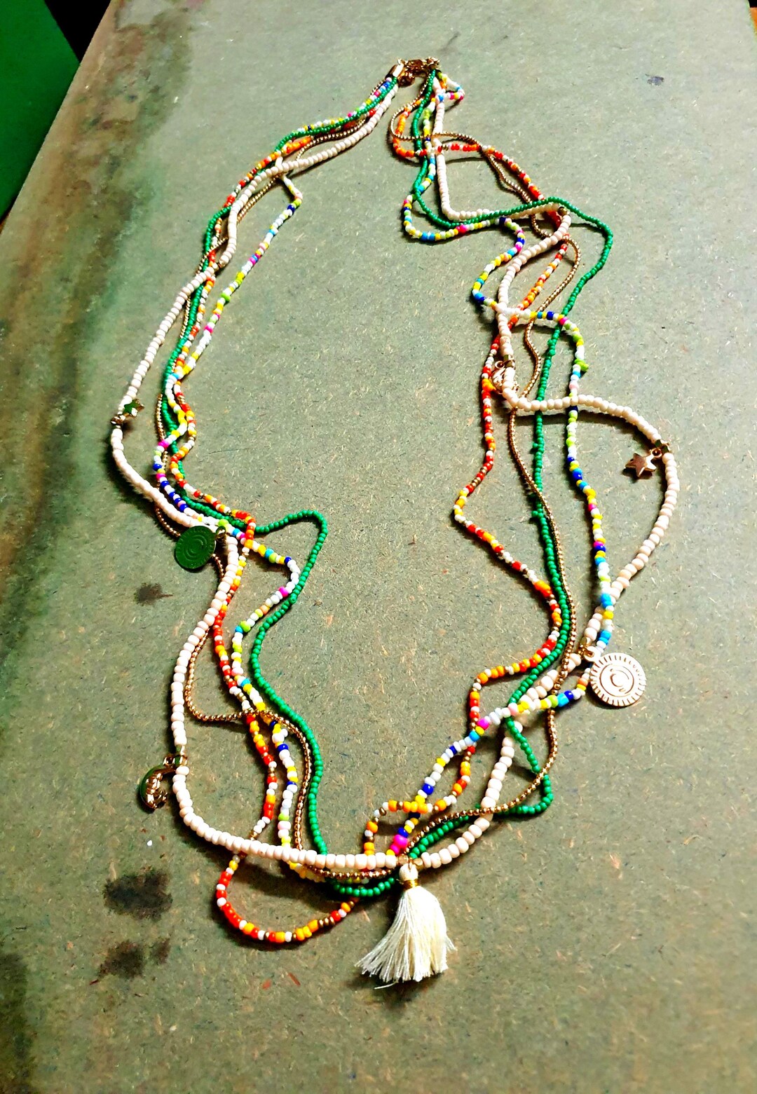 Boho Seed Bead Multi-strand Necklace: Tassel Charm Bohemian  display picture 3