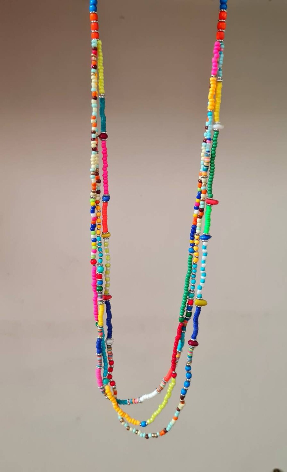 Multi Seed Beads Multi Rows Bohemian Necklace Multi Color Layered