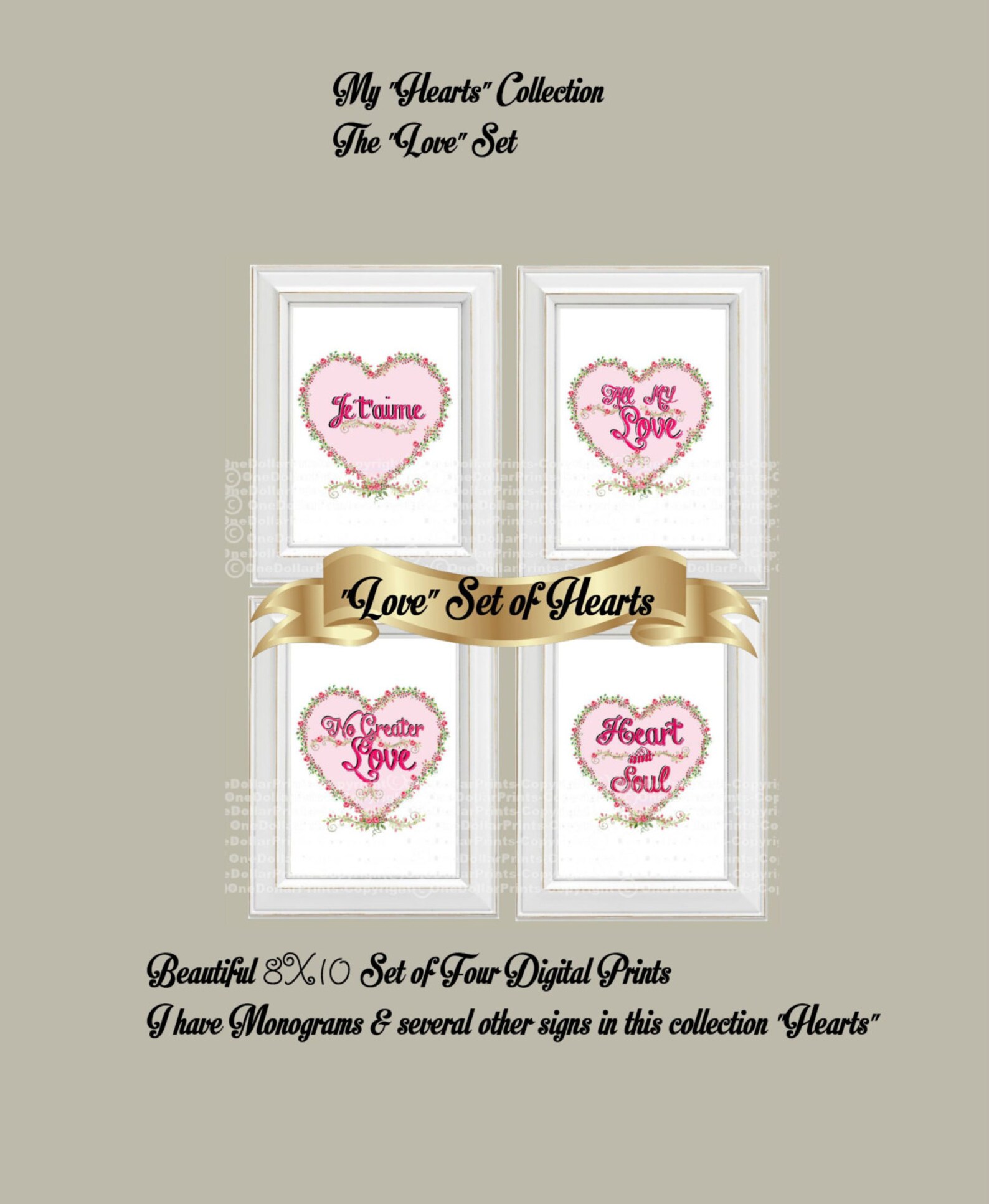 LOVE SET 4 Digital Prints My Hearts Collection Etsy