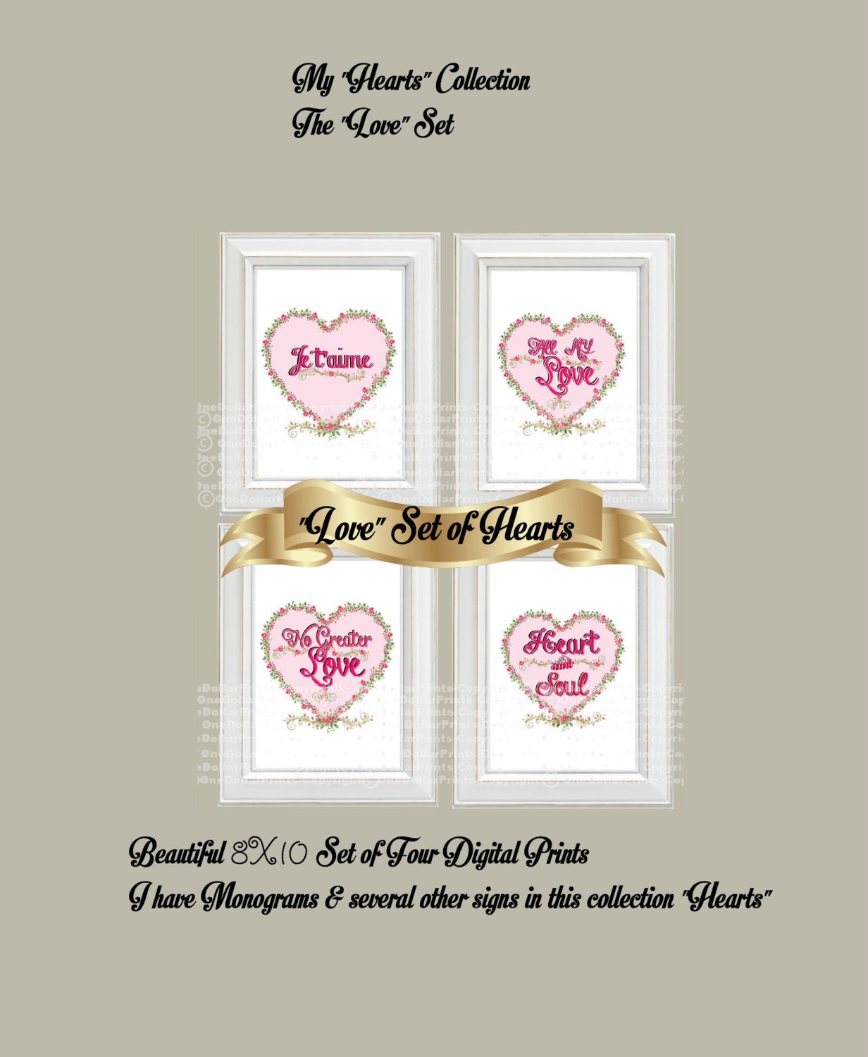 LOVE SET 4 Digital Prints My Hearts Collection Etsy