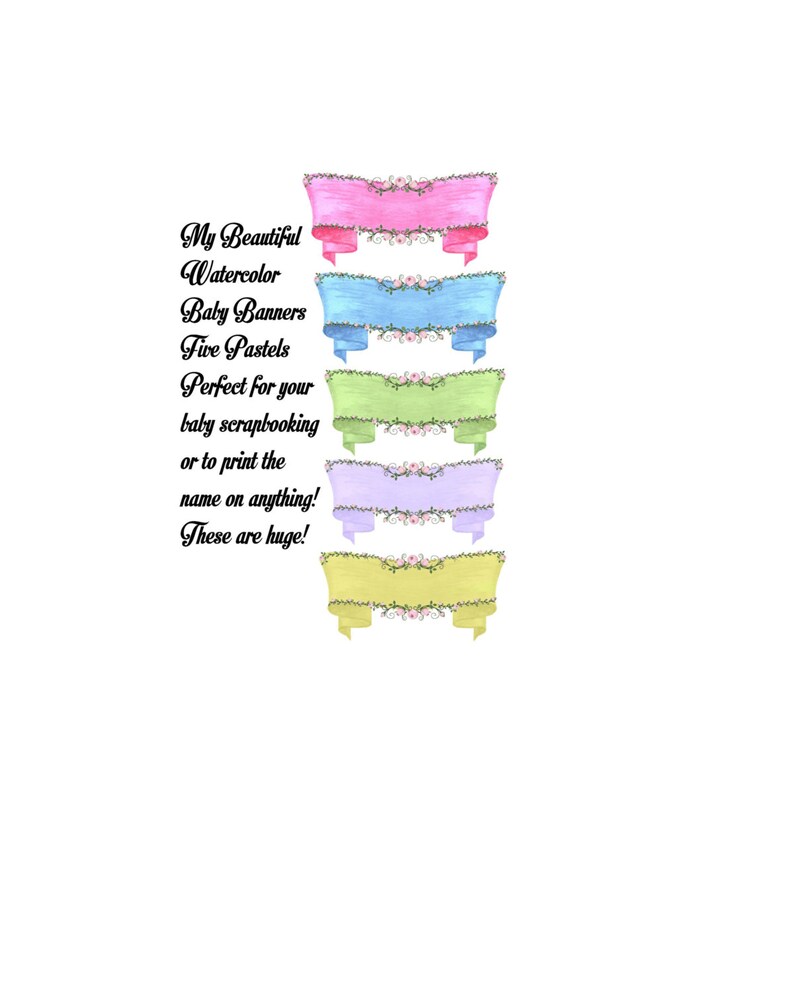 BABY Banner Set Watercolor pastels with beautiful pink roses Transparent PNG Clipart scrapbooking Photo book Printing Crafting