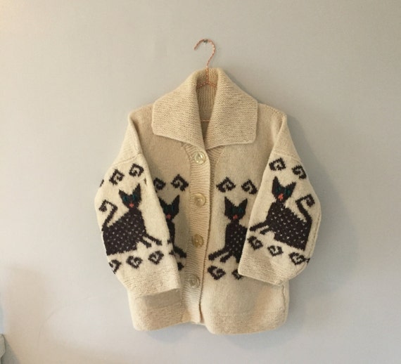 Vintage Handmade Cat Cardigan Pullover Sweater Jum