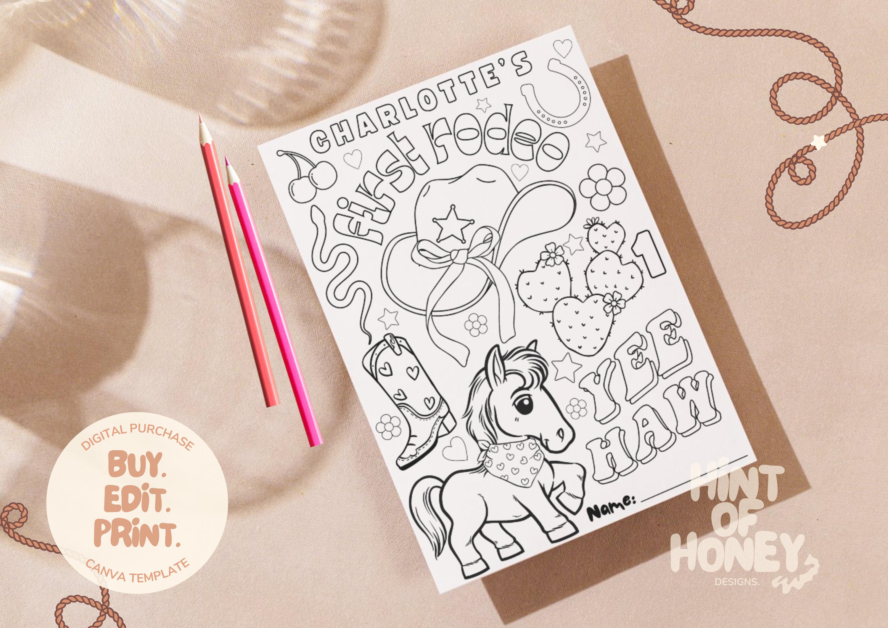 Girl's First Rodeo Birthday Party Colouring Page | First Birthday ...