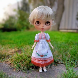 Blythe orange dress with apron