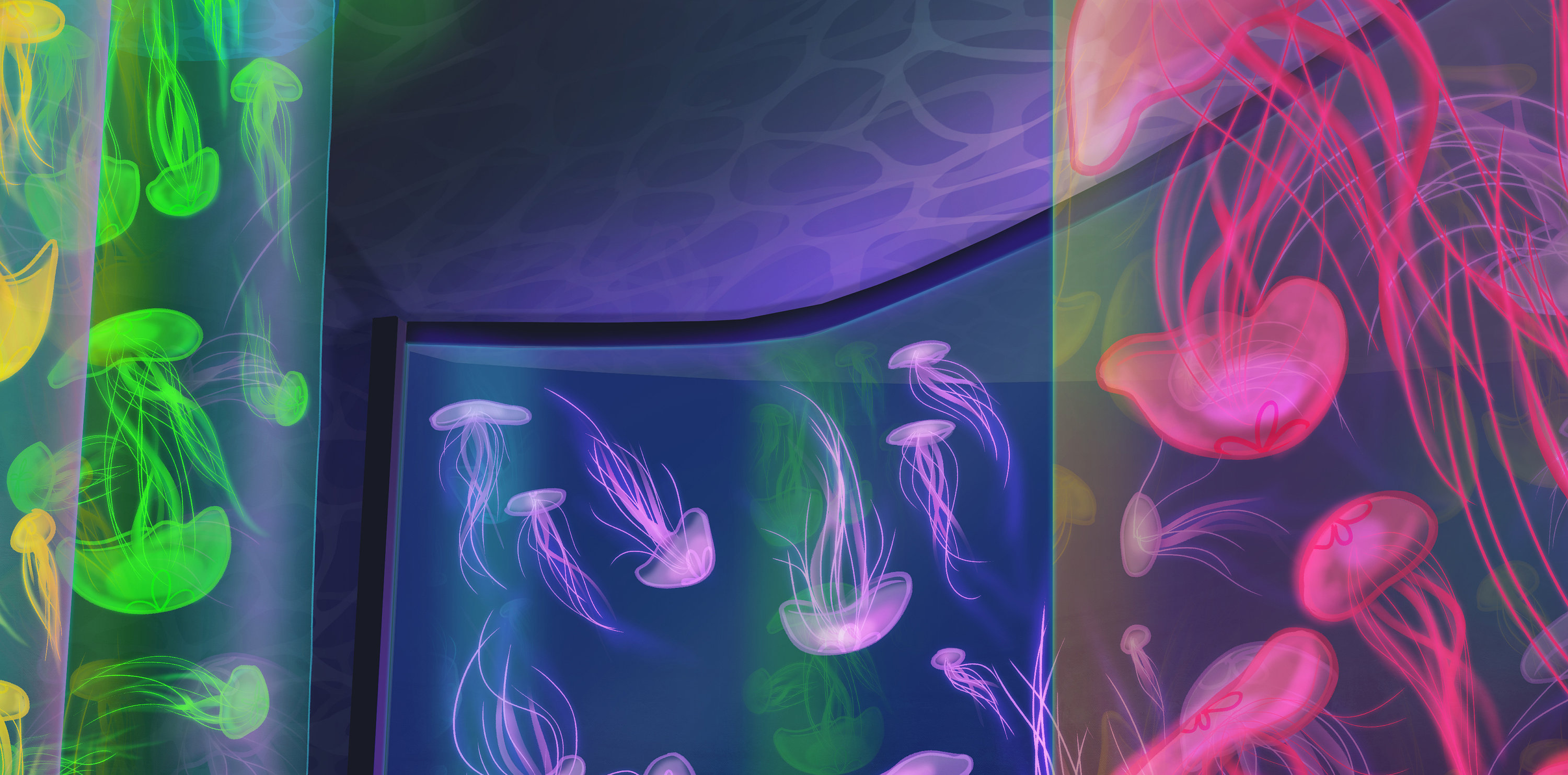 クラゲ水槽オリジナルアートプリント l 風景壁アート - Etsy 日本, image size:3000x1483