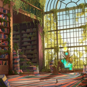 Impresión artística original de Library Guardian l Arte mural con paisaje