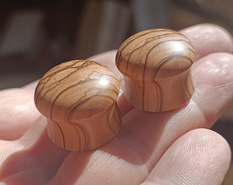 Bethlehem Olive Wood Plugs Convex Organic Ear Plugs Handmade Wooden Gauges PAIR 10 mm - 55 mm 00g - 2 1/8"
