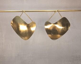 Hammered Brass Earrings Boho Style Oxidized Earrings Statement Organic Elegant Jewelry