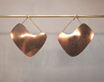 Hammered Copper Earrings Boho Style Oxidized Earrings Statement Organic Elegant Jewelry