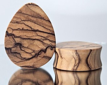 Bethlehem Olive Wood Teardrops Ear Plugs Organic Wood Plugs Handmade Wooden Gauges PAIR 10 mm-101 mm 00g-4"