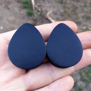 Ebony Teardrop Plugs Wood Black Organic Handmade Wooden Gauges PAIR 10 mm-90mm 00g-3 1/2&quot;