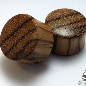 Zebra wood Plugs Organic Handmade Wooden Unique Ear Gauges Zebrawood PAIR 4 mm- 50 mm