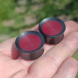 Tapones de ébano con incrustaciones de marfil rosa Tapones para oídos de madera hechos a mano calibres PAR 10 mm- 25,4 mm