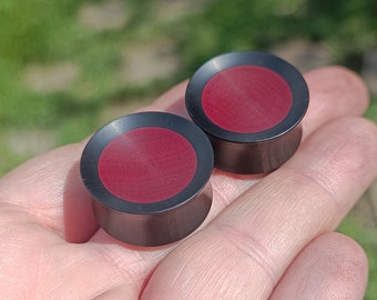 Ebony Plugs Pink Ivory Inlay Handmade Wooden Ear Plugs Gauges PAIR 10 mm- 25,4 mm