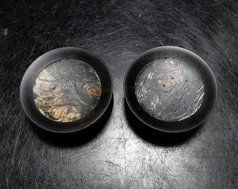 Ebony Plugs Black Stabilized Wood Inlay Handmade Wooden Ear Plugs Gauges PAIR 10 mm- 50,8 mm 00g-2"