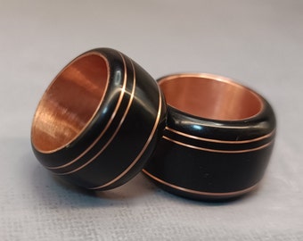 Anillo de madera de ébano con cobre, madera exótica, orgánico, bohemio, gran anillo llamativo