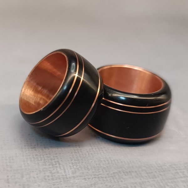 Wooden Ebony Ring With Copper Exotic Wood Organic Boho Big Statement ring