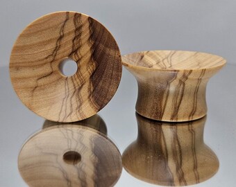 Mayan Flare Plugs Olive Wood Tunnels Handmade Wooden Ear Plugs Organic Gauges PAIR 5 mm- 51 mm 4 g-2"