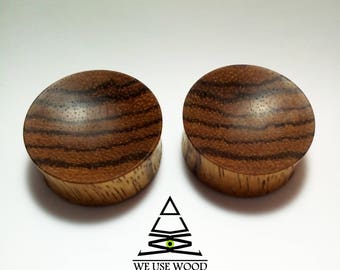 Zebra Wood Plugs Concave Handmade Wooden Ear Organic Plugs Gauges PAIR 4 mm-70 mm 6 g-2 3/4"