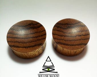 Zebra Wood Concave Plugs – Handmade Organic Wooden Ear Gauges | Natural Double Flare Plugs for Stretched Ears | Sizes 4mm–50mm