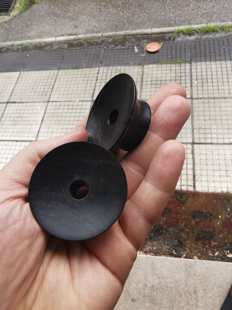 Mayan Flare Ebony Wood Tunnels Ear Plugs Handmade Wooden Ear Plugs Organic Gauges PAIR 5 mm- 50,8 mm 4 g-2" image 2