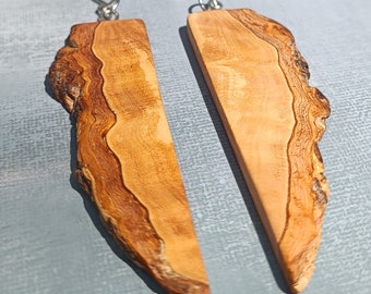 Olive Wood Dagle Earrings Boho Dangles, Wooden Earrings, Statement Jewelry, Gift For Her