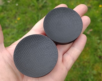 Ebony Sayagata Plugs Engraved Organic Concave Handmade Wooden Ear Plugs Gauges PAIR 19 mm-60mm