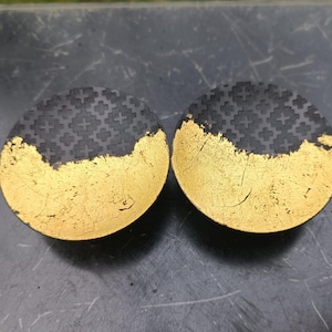 Mayan Flare Ebony Gold Leaf Engraving Ear Plugs Handmade Wooden Ear Plugs Organic Gauges PAIR 10 mm - 50,8 mm 00-2&quot;