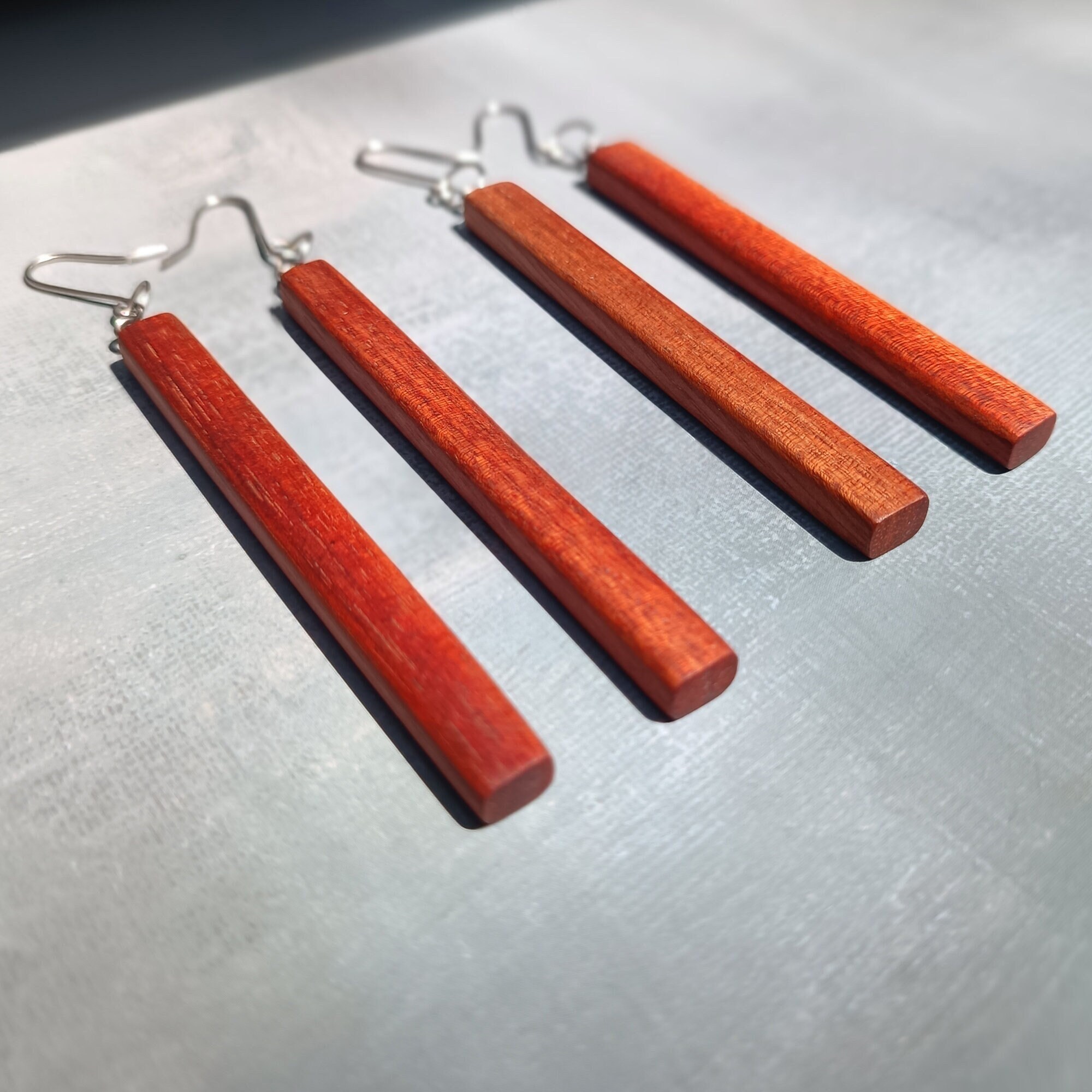Bloodwood Dagle Earrings Boho Dangles, Wooden Earrings, Organic jewelry, Gift for Her