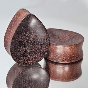 Bloodwood Teardrop Plugs Concave Organic Handmade Wooden Ear Gauges PAIR 10 mm- 20 mm