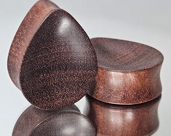 Bloodwood Teardrop Plugs Concave Organic Handmade Wooden Ear Gauges PAIR 10 mm- 19 mm
