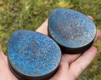 Ebony Teardrops With Concave Patinated Copper Wooden Ear Plugs Gauges Black Plugs 19 mm-90 mm