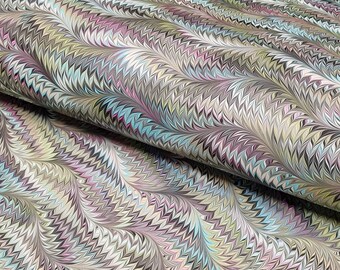 Marbled Paper: Rose & Teal Waved Fern by Papiers Prina