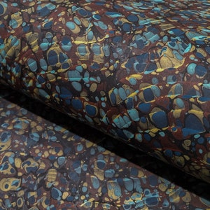Marbled Paper: Moiré Blue, Red & Gold by Papiers Prina