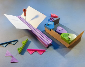 Bookbinding Set #3B: Section Punching Cradle Type B + Corner Cutting Jigs + Corner Clamps for Boxmaking (3d-printed, Mark II)