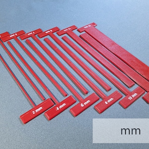 Set of Thin T-Spacers Metric Gauges/Straightedges for Bookbinding, Cartonnage, and Other Crafts 2.5 mm high, 3d-printed, Mark II image 1