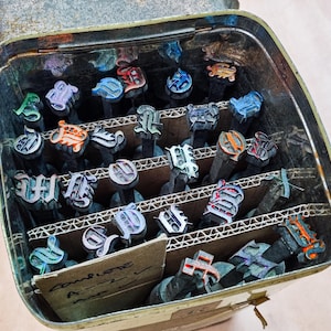 Vintage Set of Brass Handle Letters for Gilding Blind Tooling