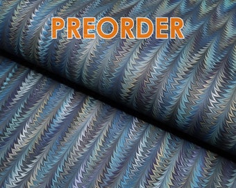 Marbled Paper: Blue & Gold Fern by Papiers Prina